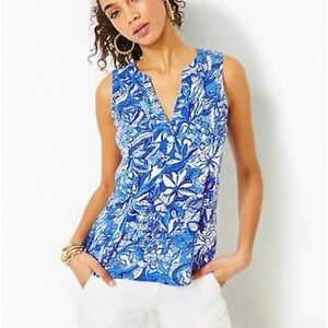 NEW Lilly Pulitzer Dev Top Blue Tang Flocking Fabulous size large